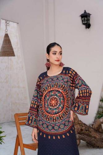 woman's stitched printed shirt and trouser set-pcs with 🪞 work 