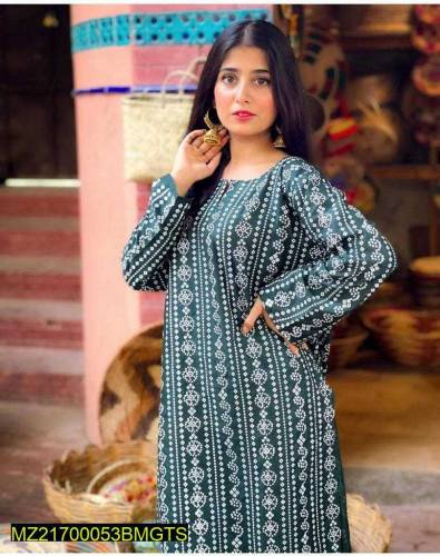 2 pcs woman's stitched linen chunri print sute