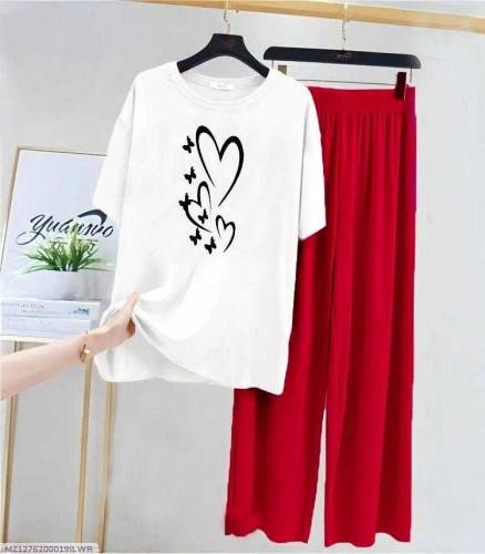 2 Pcs women stitched cotton jersey printed night suit 
