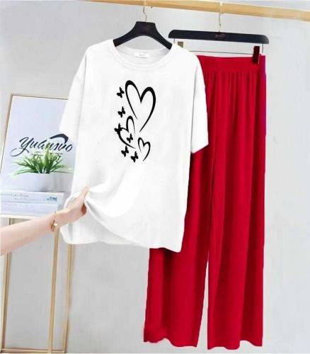2 Pcs women stitched cotton jersey printed night suit 