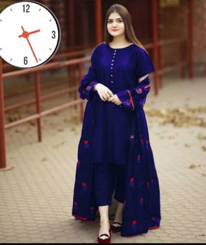 Elegant Women Stitched Gown Suit -3pcs Embroidered Set in SILK&Bnrs