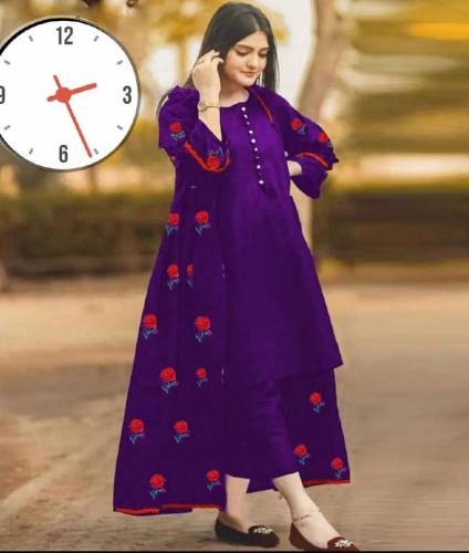 Elegant Women Stitched Gown Suit -3pcs Embroidered Set in SILK&Bnrs