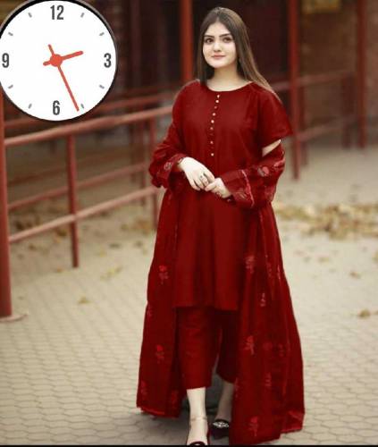 Elegant Women Stitched Gown Suit -3pcs Embroidered Set in SILK&Bnrs