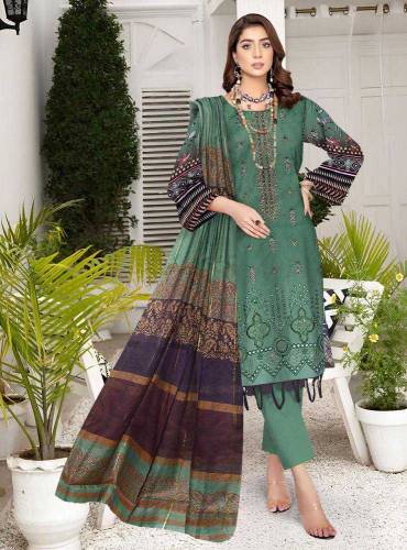 3 Pcs Women's Unstitched Lawn Printed Suit
