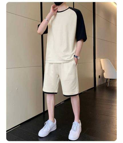 2 Pcs Men's Cotton Plain T-Shirt & Shorts Tracksuit