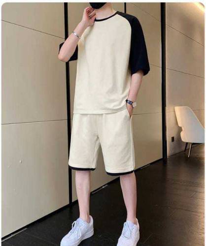 2 Pcs Men's Cotton Plain T-Shirt & Shorts Tracksuit