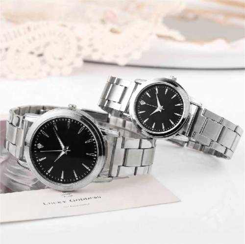 2pcs Classic Simple Quartz Watches Stainless Steel Watch Couple Watch