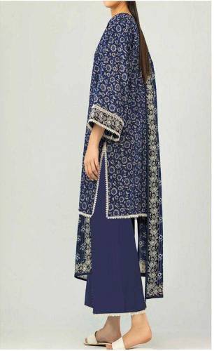 stunning 3 PCs printed dobbey lawn suite in blue: