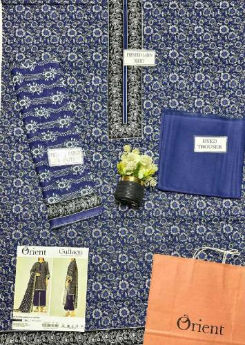 stunning 3 PCs printed dobbey lawn suite in blue: