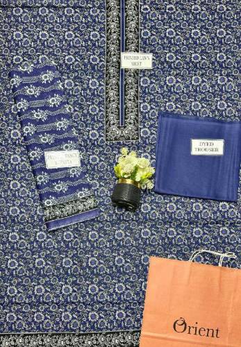 stunning 3 PCs printed dobbey lawn suite in blue:
