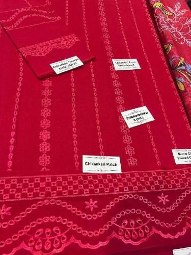 3 Pcs Woman's Unstitched Chikankari Embroidered Suit 