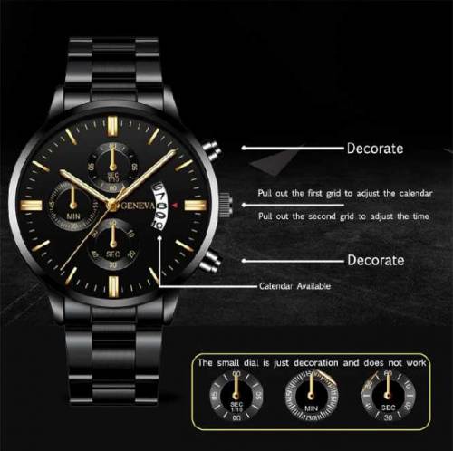 Fashion Men Stainless Steel Watch Luxury Calendar Quartz Wrist Watch M