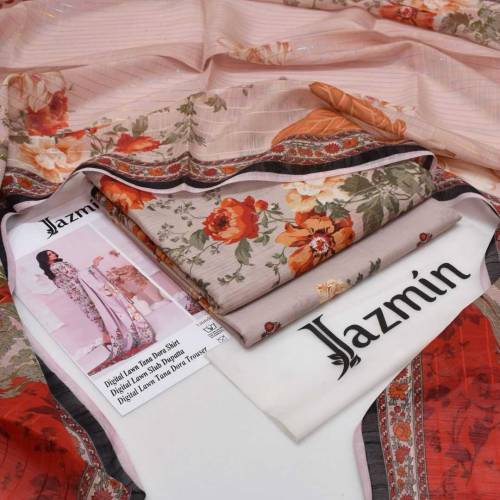 Jasmin Lawn tana Dora 3pc suit unstitched 