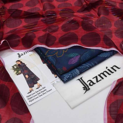 Jasmin Lawn tana Dora 3pc suit unstitched 