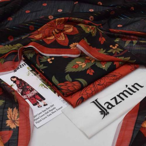 Jasmin Lawn tana Dora 3pc suit unstitched 