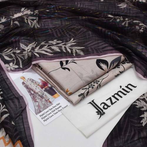 Jasmin Lawn tana Dora 3pc suit unstitched 