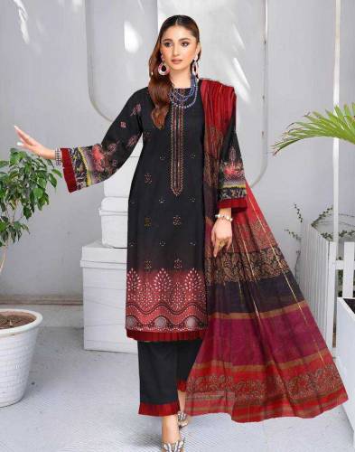 3 Pcs Women's Unstitched Lawn Printed Suit