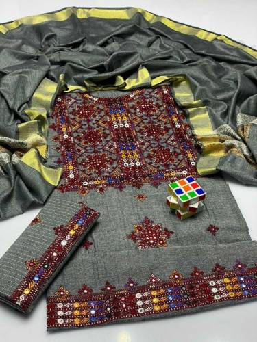  3 Pcs Women's Unstitched Jacquard Zari Tilla Embroider