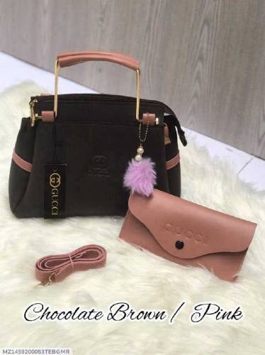 girl Rexine plain hand bag set