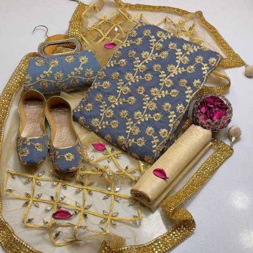 Women’s Unstitched Crinkle Chiffon Gota Work Fancy Dress