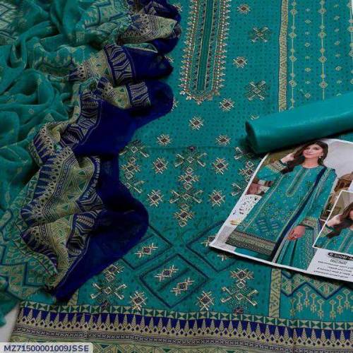 3 Pcs Women's Unstitched Embroidered Suit
