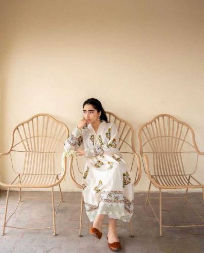 3 PCs Women Stitched katan Block Printed maxi suit 
