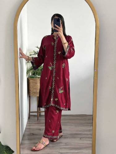 2pc women's stitched embroidered dress 
