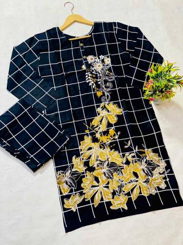 2pcs women's stitched ArabLinen Embarrassed Shirt Suit 
