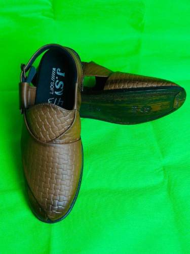 Elegant Men's Brown Textured PU Leather Peshawari Chappal - Formal & F