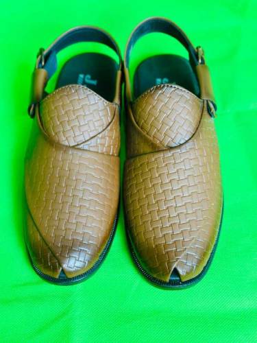 Elegant Men's Brown Textured PU Leather Peshawari Chappal - Formal & F