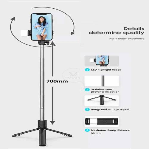 •  Material: Stainless Steel, ABS Plastic•  Details: Foldable selfie p