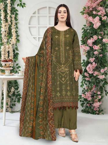  3 Pcs Women's Unstitched Lawn Embroidered Suit