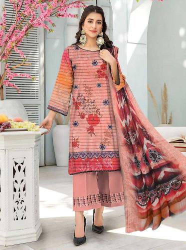  3 Pcs Women's Unstitched Lawn Embroidered Suit