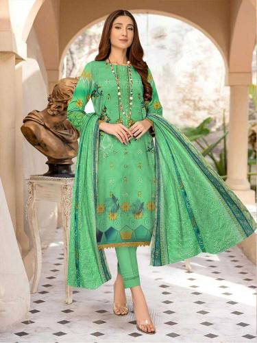  3 Pcs Women's Unstitched Lawn Embroidered Suit