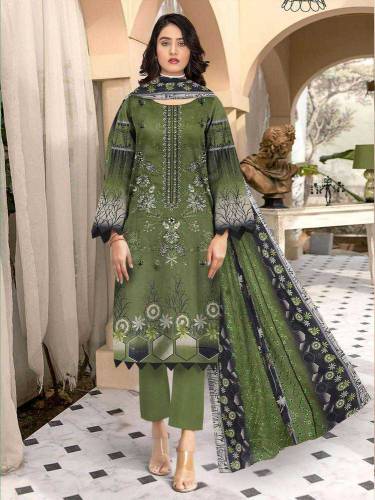  3 Pcs Women's Unstitched Lawn Embroidered Suit