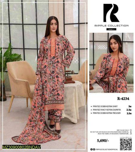3 Pcs Women's Unstitched Corduroy Printed Suit
