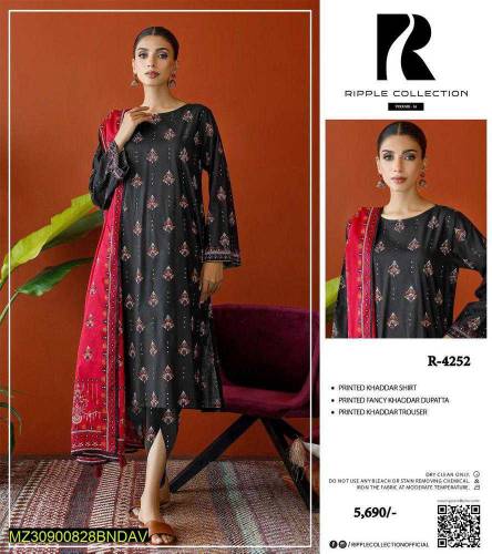 3 Pcs Women's Unstitched Corduroy Printed Suit