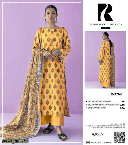 3 Pcs Women's Unstitched Corduroy Printed Suit