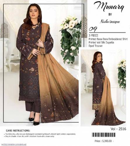 3 Pcs Women's Unstitched Printed Embroidered Suit