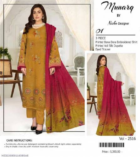 3 Pcs Women's Unstitched Printed Embroidered Suit