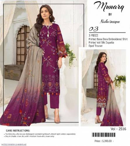 3 Pcs Women's Unstitched Printed Embroidered Suit