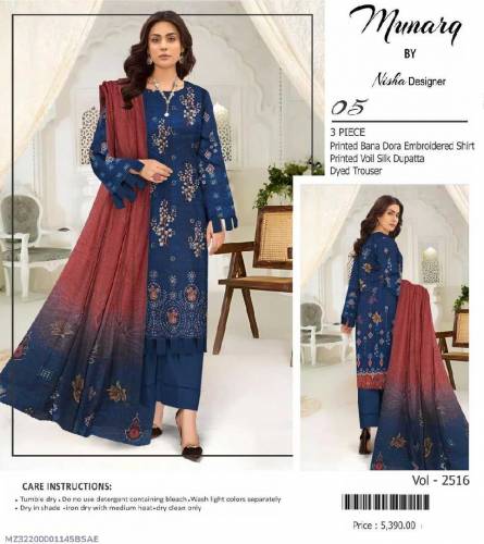 3 Pcs Women's Unstitched Printed Embroidered Suit