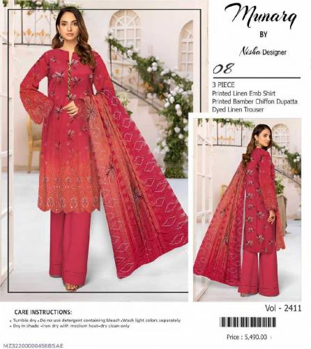 3 Pcs Women's Unstitched Printed Embroidered Suit