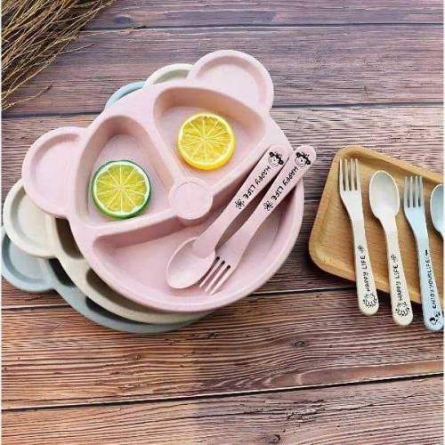 5 pcs  bear shaped Plates with 5 Spoon or Forks
