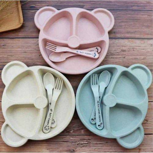 5 pcs  bear shaped Plates with 5 Spoon or Forks