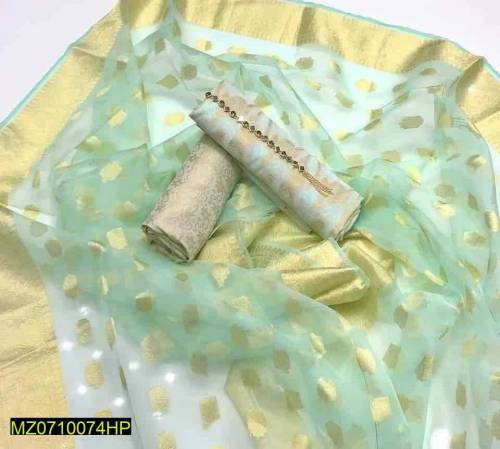 3 Pcs Women's Unstitched Jacquard Organza Suit