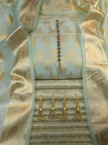 3 Pcs Women's Unstitched Jacquard Organza Suit