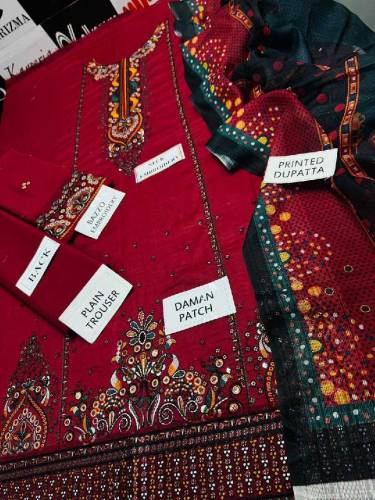 3 pcs women's unstitched sequins embroidered suit 