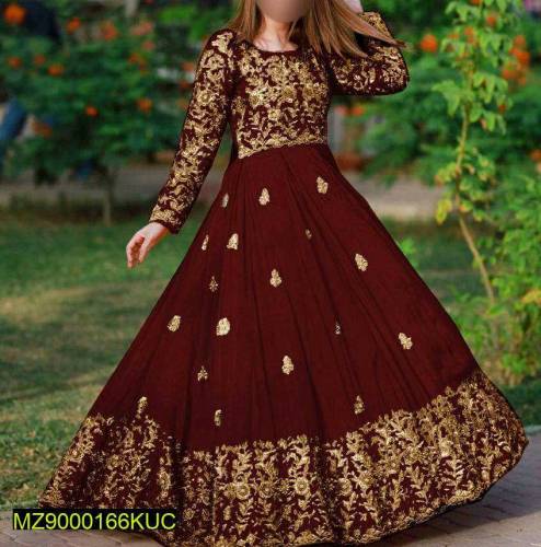 2 Pcs Women's Stitched Silk Embroidered Maxi