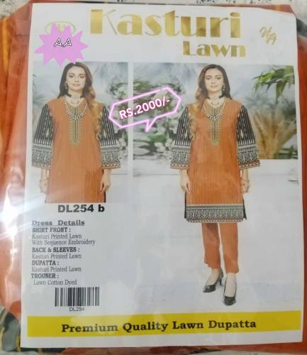 Kasturi lawn collection with embroidered shirt & Lawn Dupatta